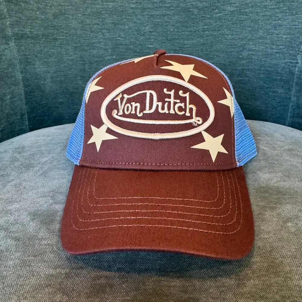 New With Tags Von Dutch Trucker Hat - Brown & Blue Stars Design